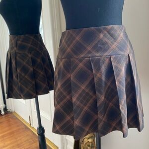 Brown Pleated Mini Skirt
